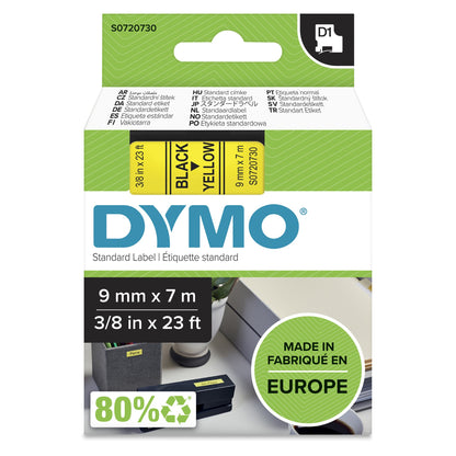 DYMO 40918/S0720730 DirectLabel-etikettes black on yellow 9mm x 7m for Dymo D1 Labels