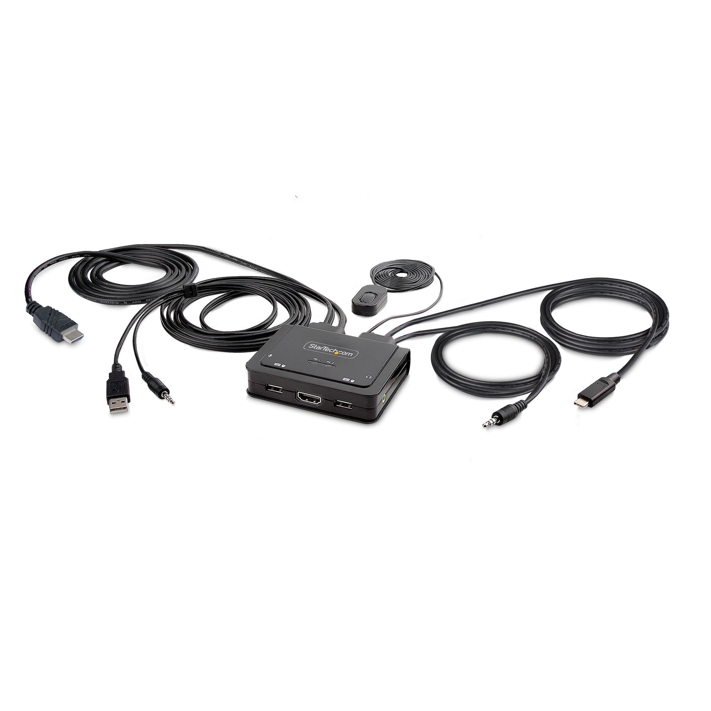 StarTech.com 2-Port Hybrid USB-C HDMI Cable KVM Switch, 4K 60Hz, Compact KVM with