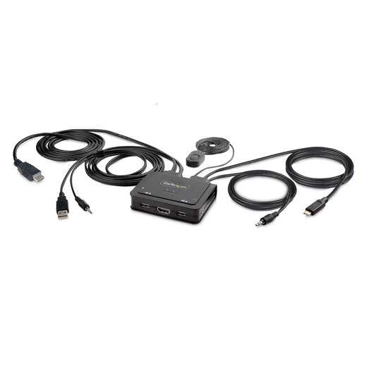 StarTech.com 2-Port Hybrid USB-C HDMI Cable KVM Switch, 4K 60Hz, Compact KVM with