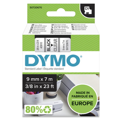 DYMO 40910/S0720670 DirectLabel-etikettes black on Transparent 9mm x 7m for Dymo D1 Labels