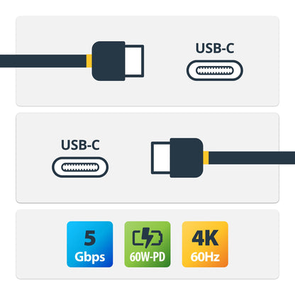 StarTech.com 6.6ft (2m) USB-C Cable, USB 5Gbps, 60W (3A) Power Delivery, 4K 60Hz DP
