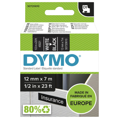 DYMO 45021/S0720610 DirectLabel-etikettes white on black 12mm x 7m for Dymo D1 Labels