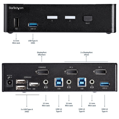 StarTech.com 2 Port DisplayPort KVM Switch - 4K 60Hz - Single Display - Dual Port