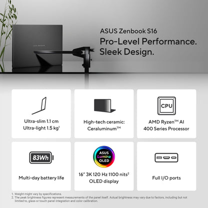 ASUS Zenbook S16 UM5606GA-SR238W Copilot+ PC 16" Ryzen AI 9 465 32GB 1TB SSD Laptop