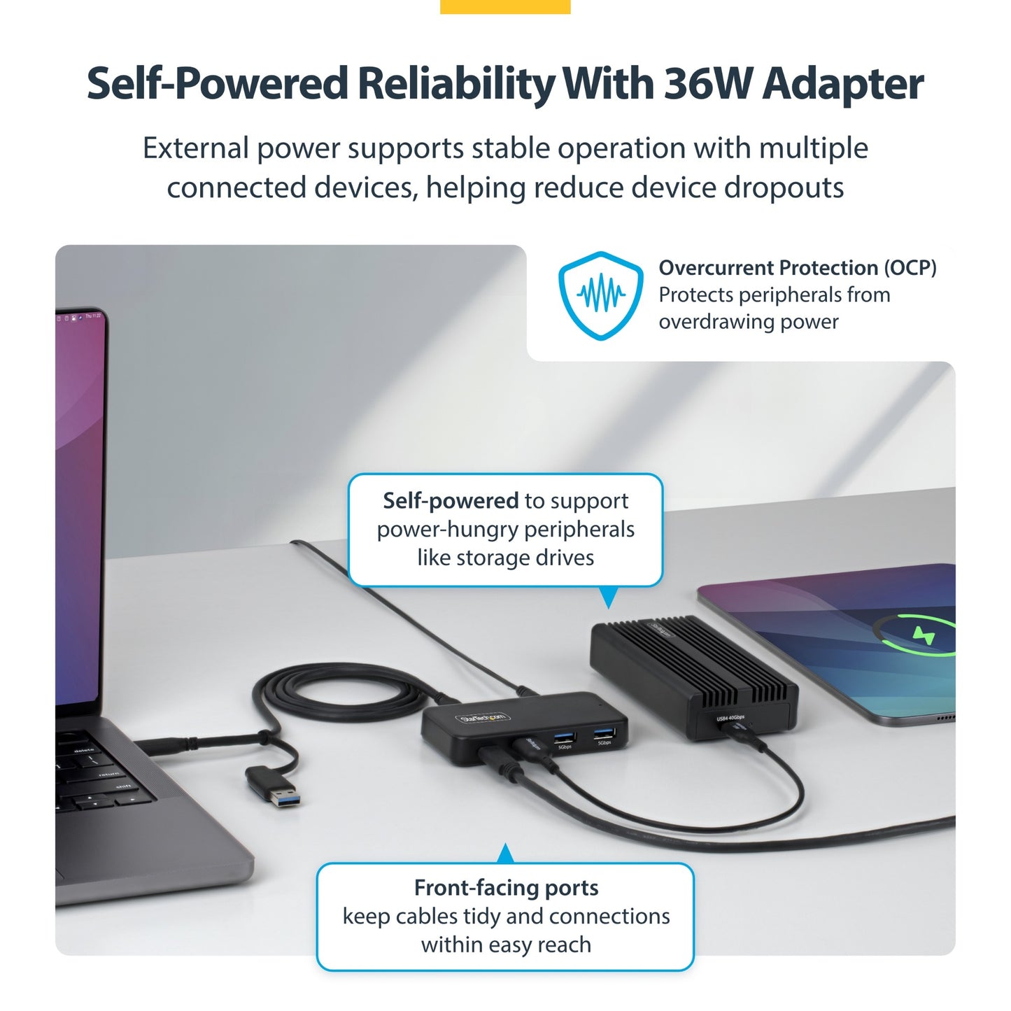 StarTech.com 4-Port USB-C and USB-A Hub, 5Gbps, Self-Powered, 2-in-1 USB-C and USB-A
