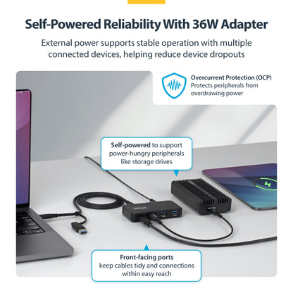 StarTech.com 4-Port USB-C and USB-A Hub, 5Gbps, Self-Powered, 2-in-1 USB-C and USB-A
