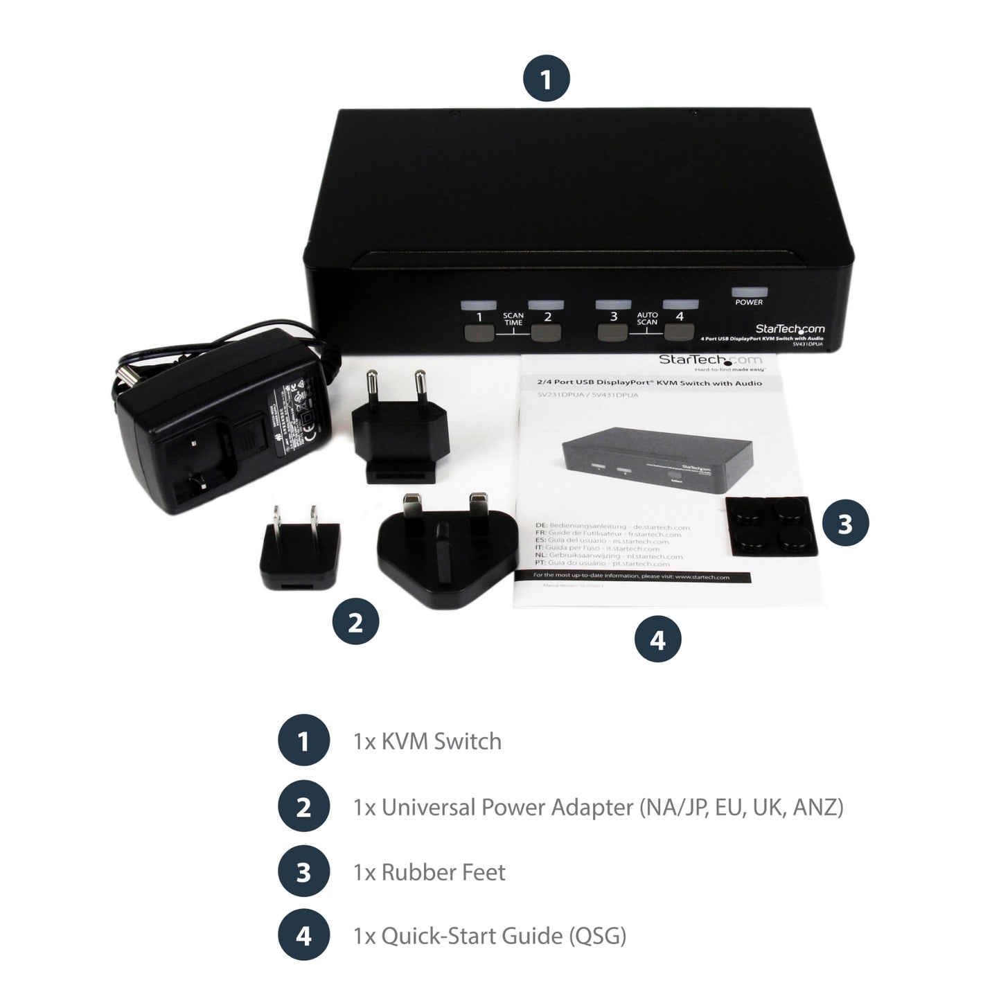 StarTech.com 4 Port USB DisplayPort KVM Switch with Audio - TAA