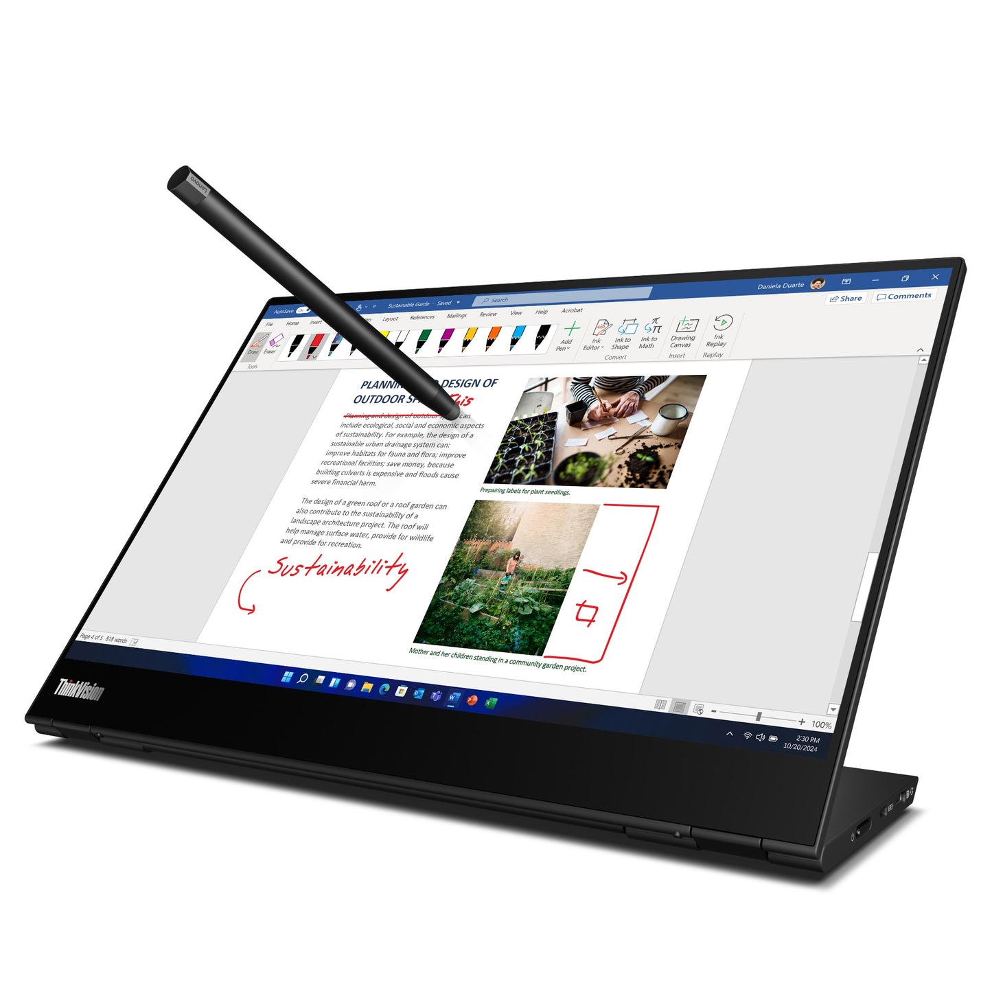 Lenovo ThinkVision M14t Gen 2 14" 2240x1400 IPS Touch Monitor
