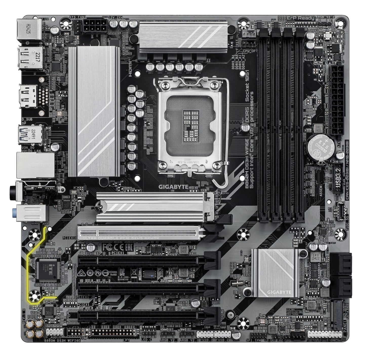 Gigabyte B860M DS3H WIFI6E Motherboard - Intel Core Ultra Series CPUs, 5+1+2+1