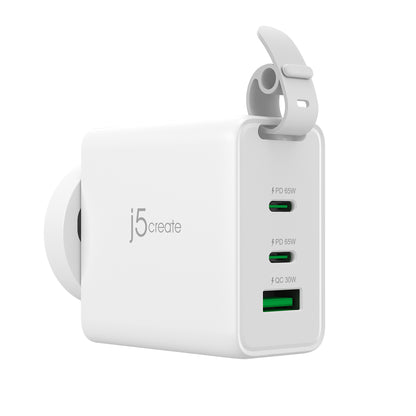 j5create 65W GaN USB-C 3-Port Traveler Charger with changeable AC plugs and USB-C