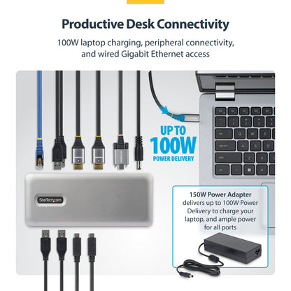 StarTech.com Dual-Monitor USB-C Docking Station 100W (196UE)
