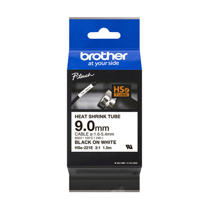 Brother HSE-221E Heat Shrink Tubes black on white 8,8mm x 1,5m for Brother P-Touch Labels