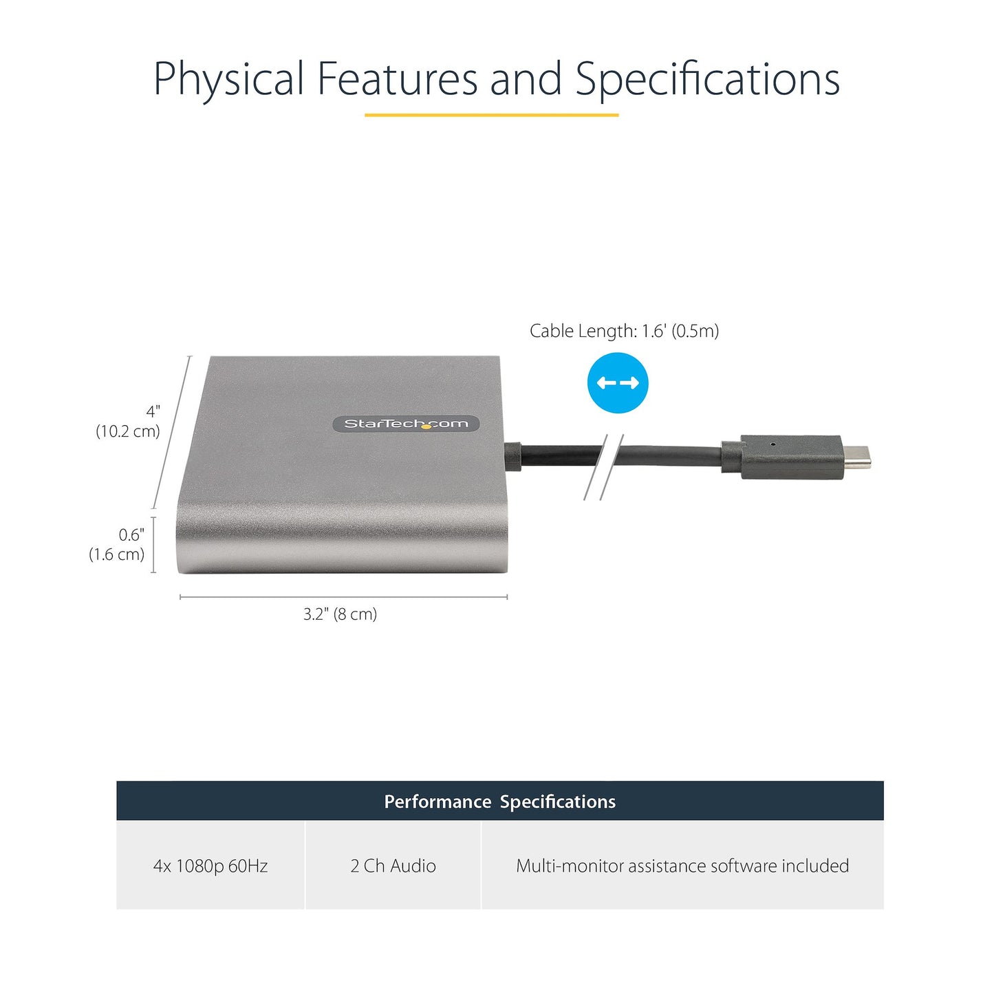 StarTech.com USB C to Quad HDMI Adapter, USB-C to 4x HDMI Monitor Converter for Hub