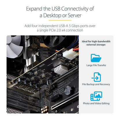 StarTech.com 4-Port USB PCIe Card, USB 3.2 5Gbps, PCI Express Expansion Card with 4x Hub