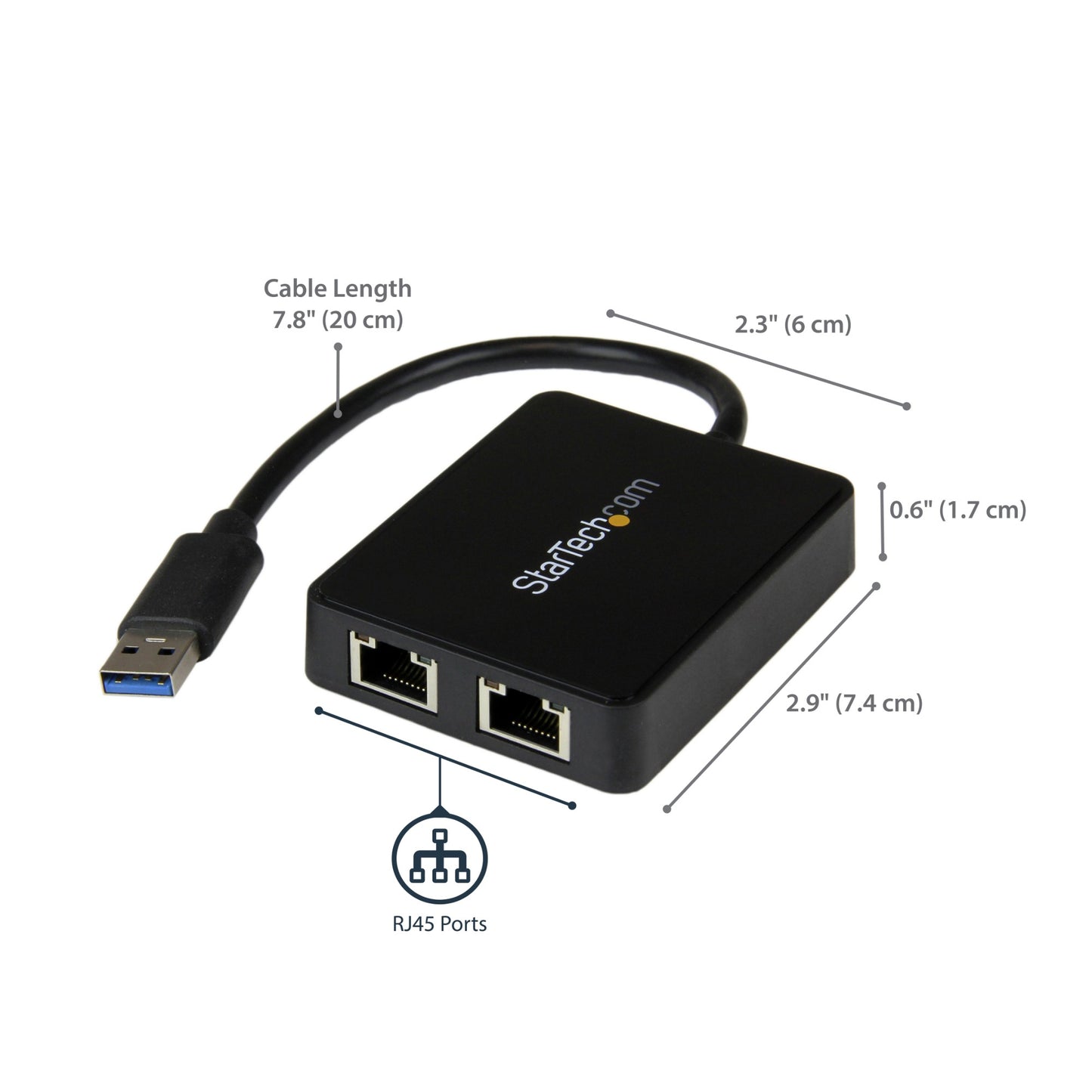 StarTech.com USB 3.0 to Dual Port Gigabit Ethernet Adapter w/ USB Port, 10/100/1000