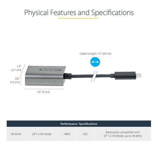 StarTech.com USB C to DisplayPort Adapter - 8K/4K 60Hz USB-C to DisplayPort 1.4 Hub