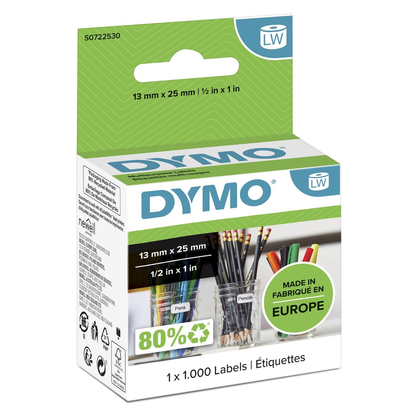DYMO 11353/S0722530 DirectLabel-etikettes 13mm x 25mm for Dymo 400 Duo/60mm Labels