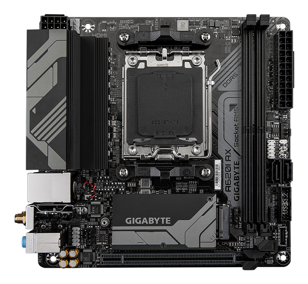 Gigabyte A620I AX Motherboard - Supports AMD Ryzen 8000 CPUs, 5+2+1 Phases Digital