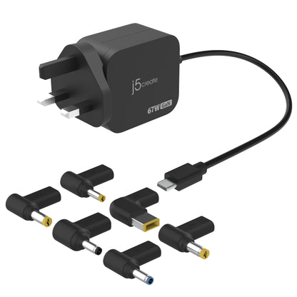j5create JUP1565DC 67W GaN PD USB-C® Mini Charger with 6 Types of DC Connector-UK