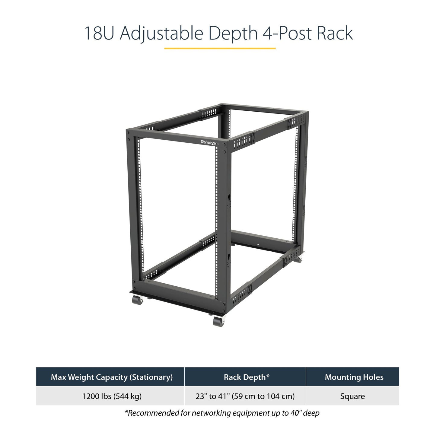 StarTech.com 18U 4-Post Server Rack, 19in Open Frame Rack with 40in (101cm) Mounting