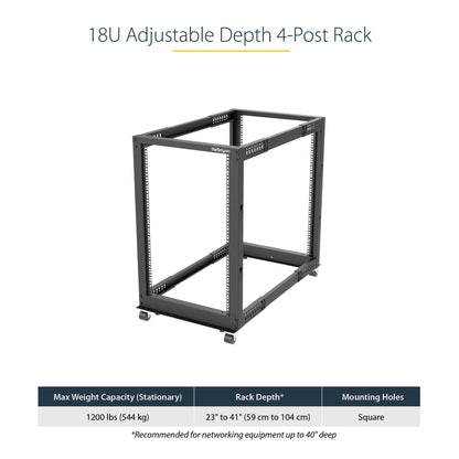 StarTech.com 18U 4-Post Server Rack, 19in Open Frame Rack with 40in (101cm) Mounting
