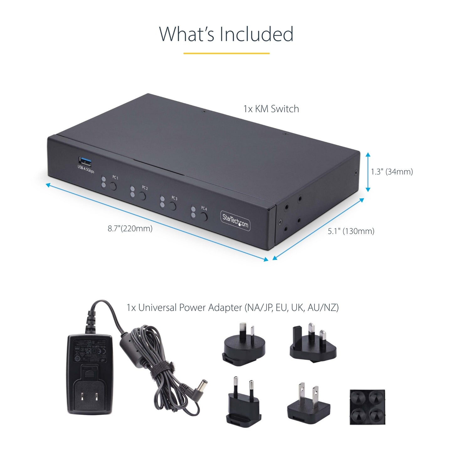 StarTech.com 4-Port KM Switch with Mouse Switching, USB Switch for Keyboard/Mouse
