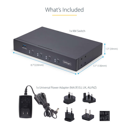 StarTech.com 4-Port KM Switch with Mouse Switching, USB Switch for Keyboard/Mouse
