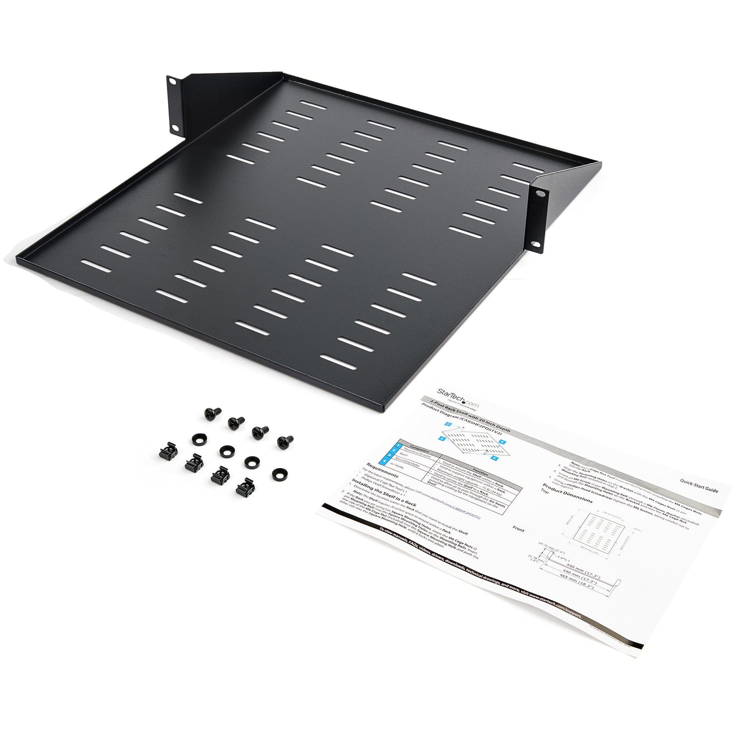 StarTech.com 2U Server Rack Shelf - 2 Post - Center Mount - Vented