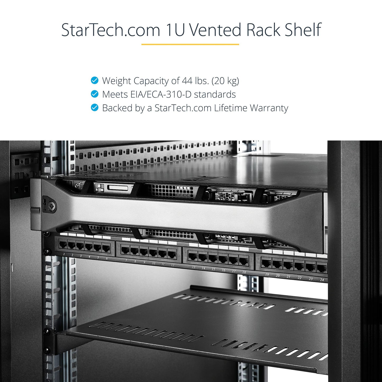 StarTech.com 2-Pack 1U Server Rack Shelf, Vented Rackmount Cantilever Tray for 19"