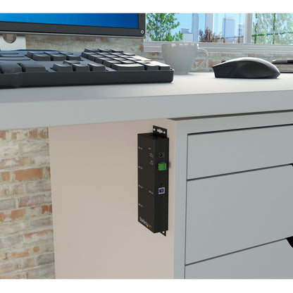 StarTech.com 4-Port USB 3.0 Hub - 5Gbps - Metal Industrial USB-A Hub - Wall or Desk