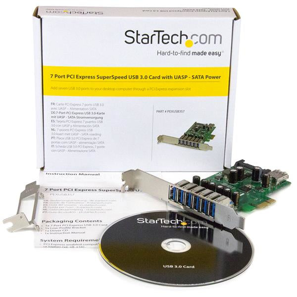StarTech.com 7-Port PCI Express USB 3.0 Card - 5Gbps - Standard and Low-Profile Hub