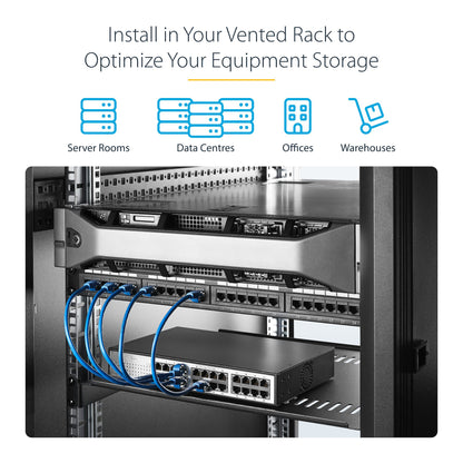 StarTech.com 2-Pack 1U Server Rack Shelf, Vented Universal Rack Mount Cantilever