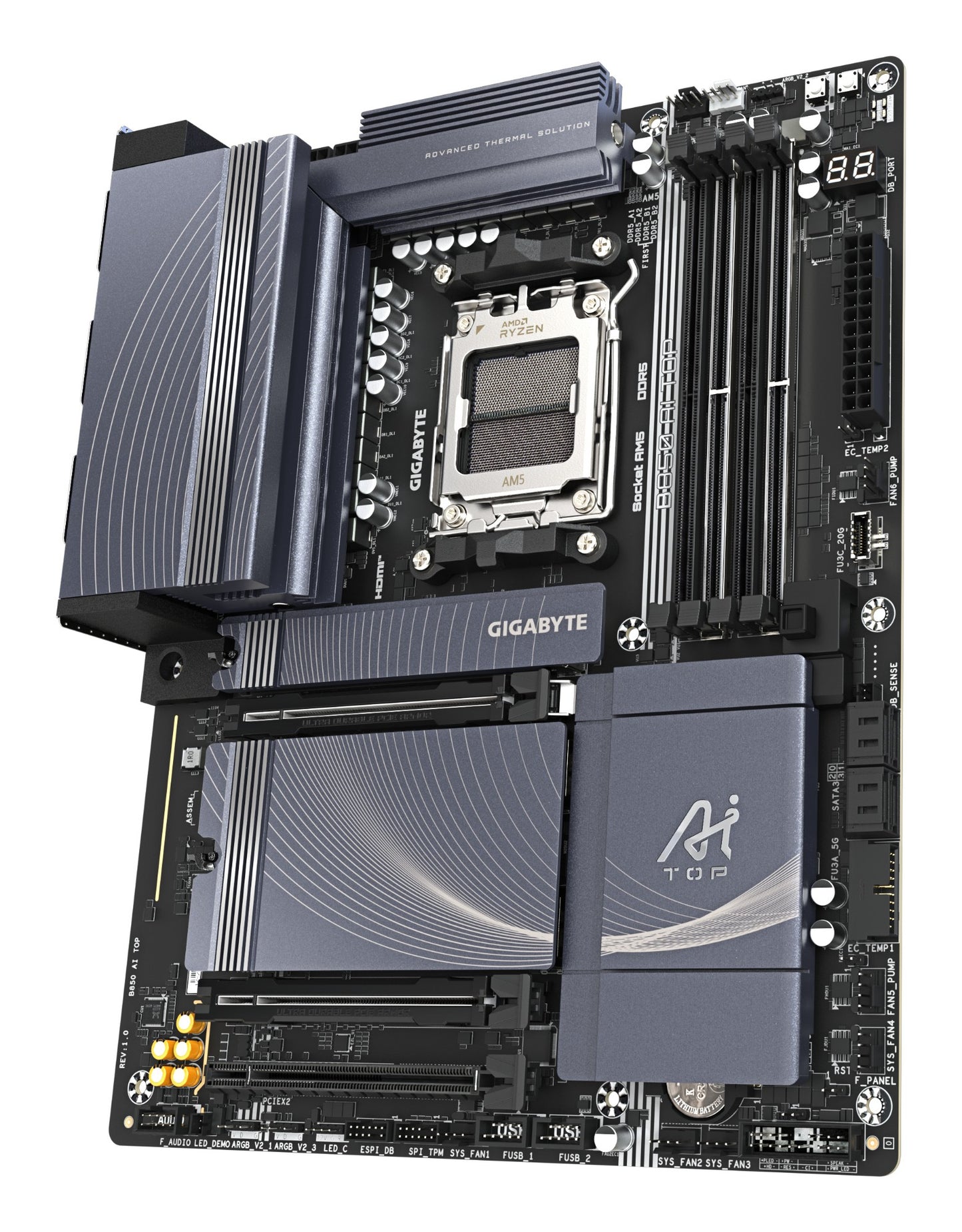 Gigabyte B850 AI TOP Motherboard - AMD Ryzen 9000 Series CPUs, 16+2+2 Phases Digital
