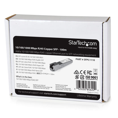 StarTech.com Cisco SFP-GE-T Compatible SFP Module - 1000BASE-T - SFP to RJ45 Cat6/Cat5e - 10/100/1000 Mbps - RJ-45 100m - Cisco IE3400, IE3300, IE3200 Networking