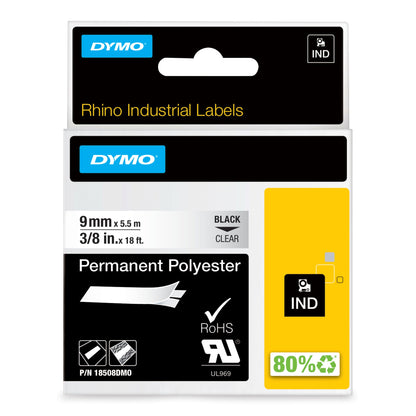 DYMO 18508/S0718160 Ribbon Polyester permanent black on Transparent 9mm x 5,5m for Labels