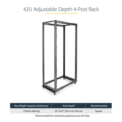 StarTech.com 42U 4-Post Server Rack, 19in Open Frame Rack with 40in (101cm) Mounting