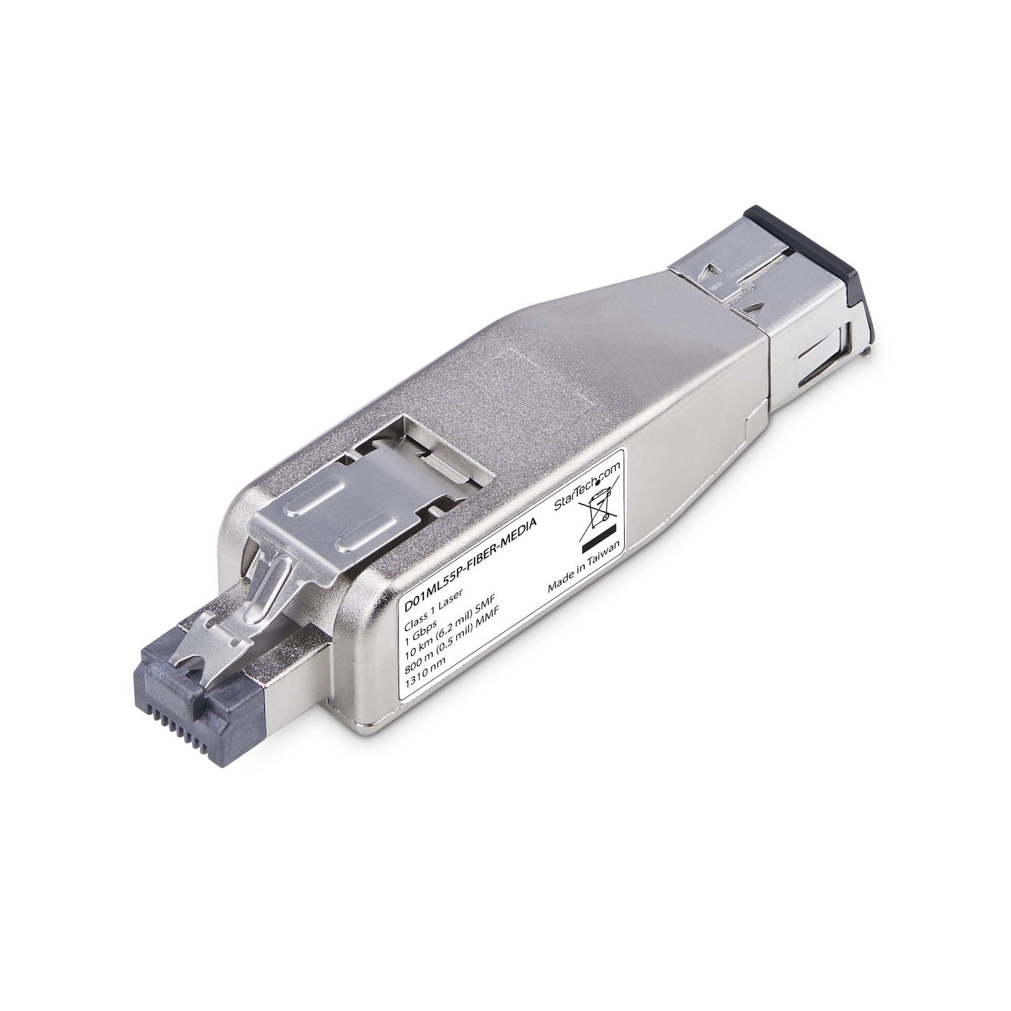 StarTech.com Gigabit Fiber to RJ45 Ethernet Media Converter Dongle, Optical Singlemode 10km/Multimode 800m, PoE Powered, Compact Design, Metal Housing, Micro Mini, TAA Networking