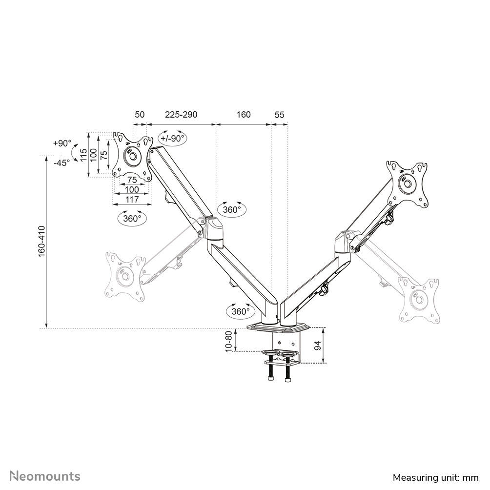 Neomounts DS70-700BL2 Monitor arm 17-27" - gas spring