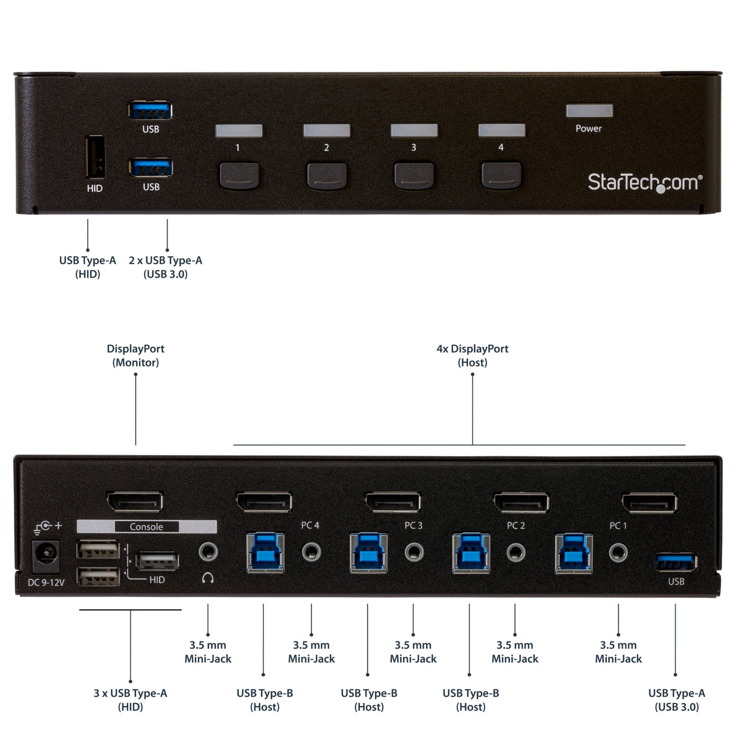 StarTech.com 4-Port DisplayPort KVM Switch - USB 3.0 - 4K 30Hz - TAA