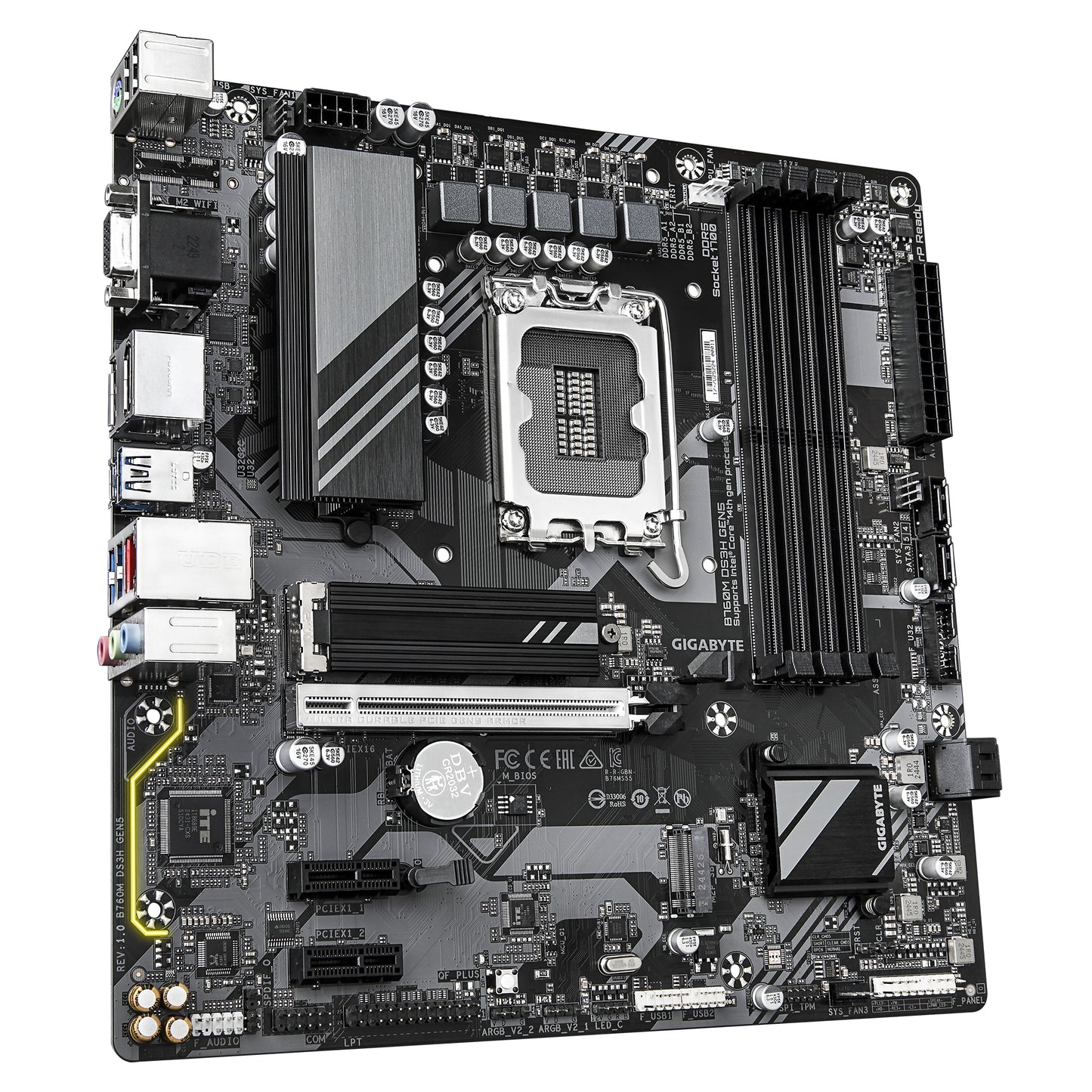 Gigabyte B760M DS3H GEN5 Motherboard - Supports Intel Core 14th Gen CPUs, 6+2+1