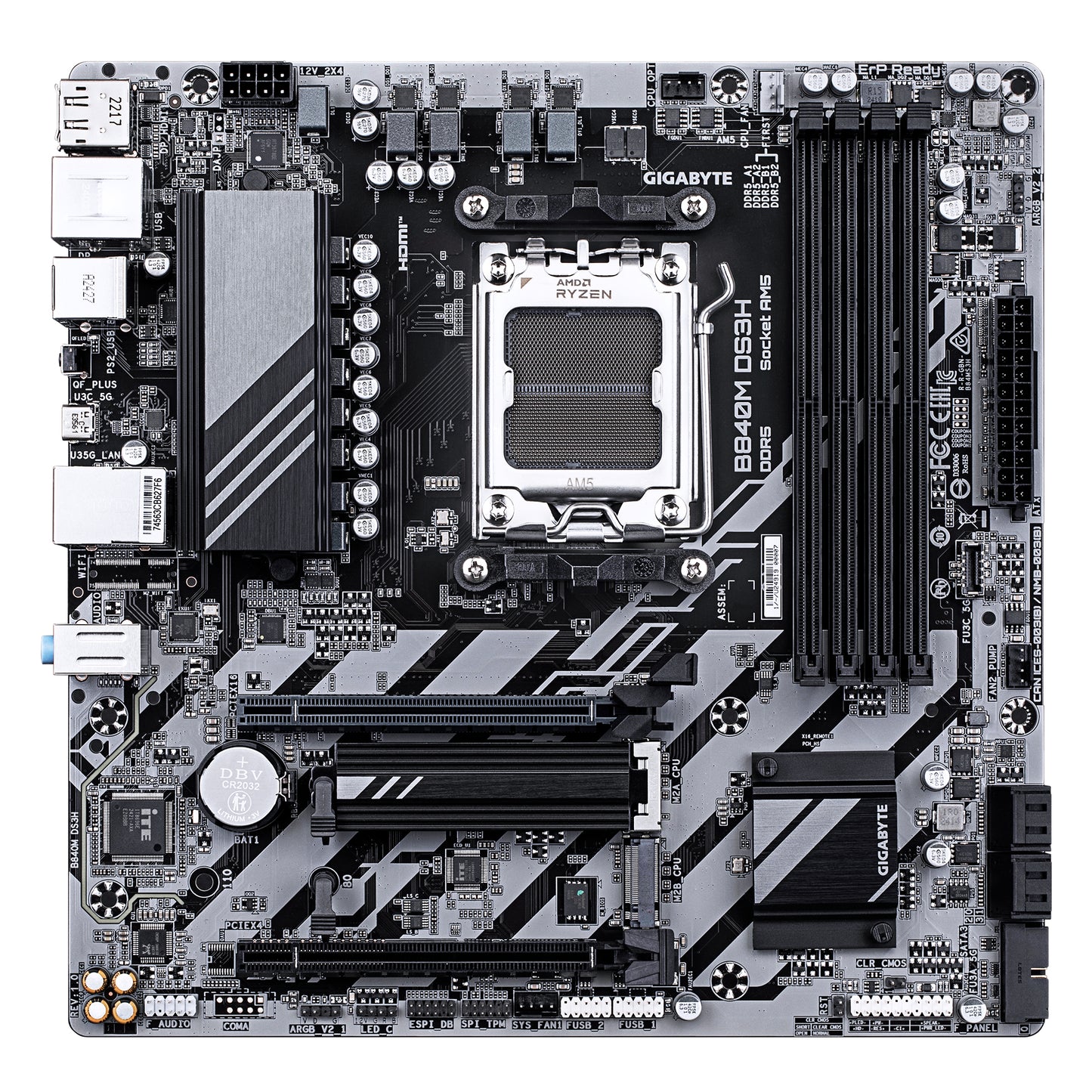 Gigabyte B840M DS3H Motherboard - AMD Ryzen 9000 CPUs, 8+2+2 Phases VRM, up to