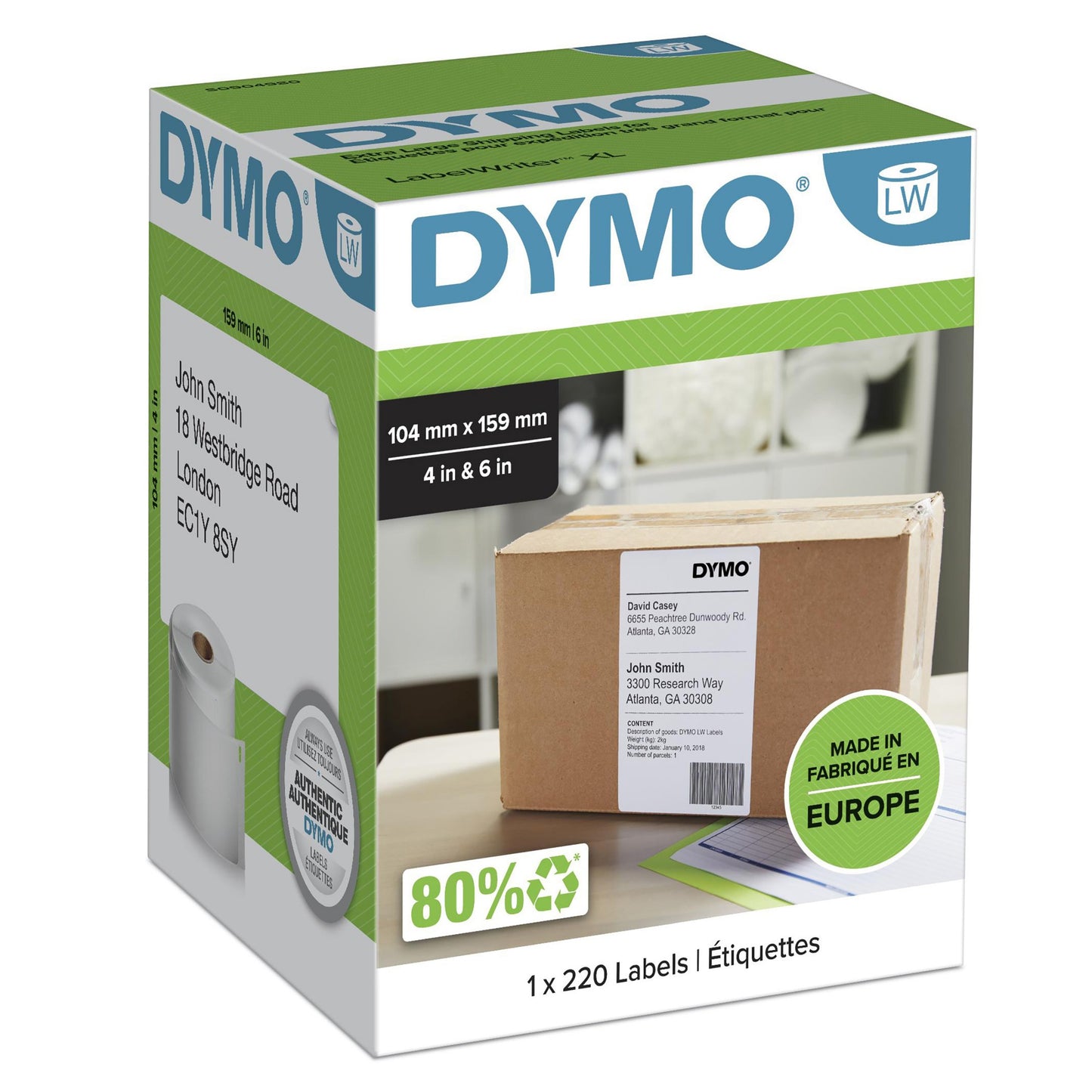 DYMO S0904980 DirectLabel-etikettes XL white 104mm x159mm Pack=220 for Dymo Labels