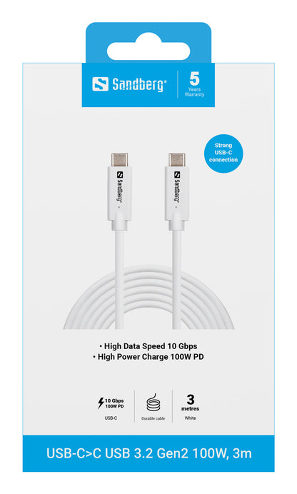 Sandberg USB-C>C USB 3.2 Gen2 100W, 3m Cable