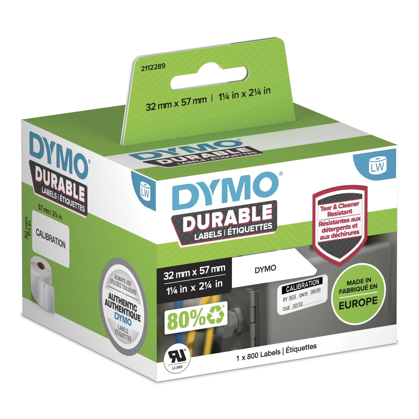 DYMO Authentic LabelWriter Durable Labels | 57mm x 32mm | White Poly | 800