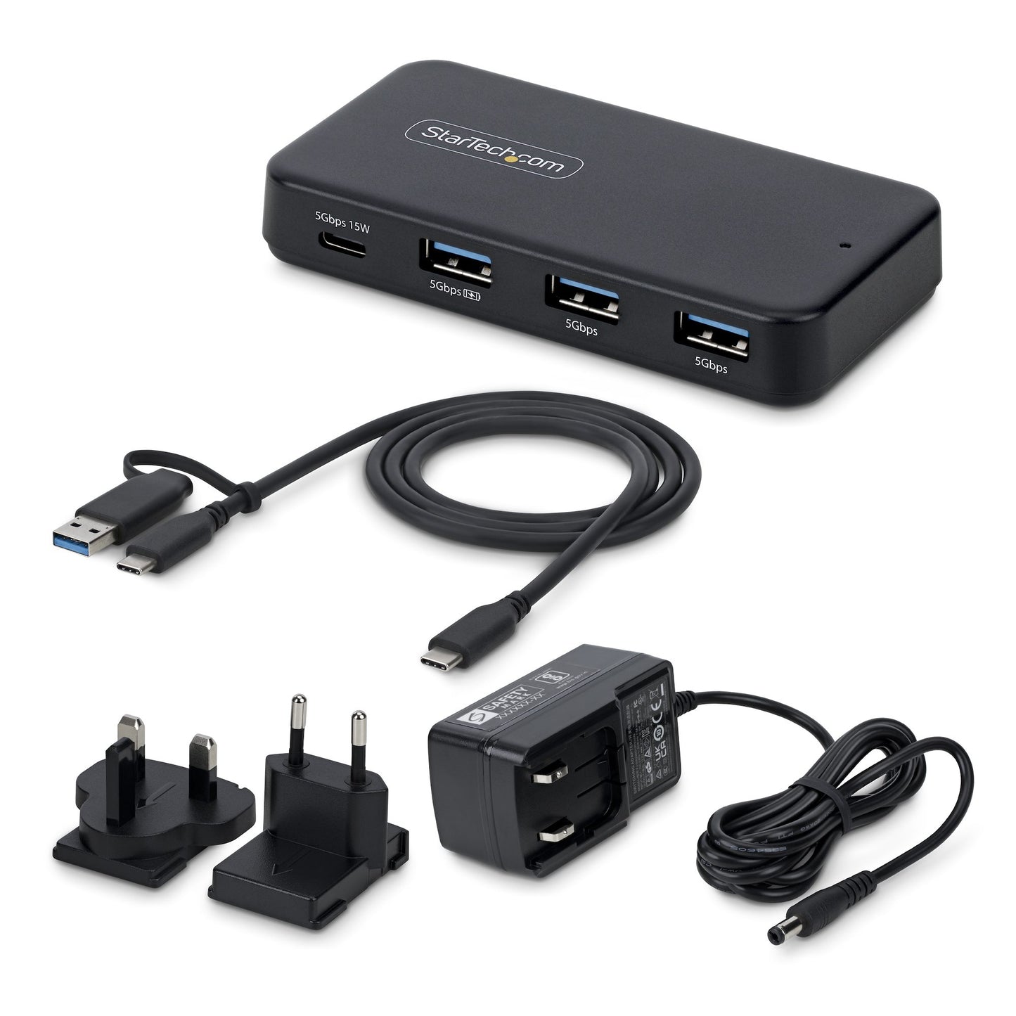 StarTech.com 4-Port USB-C and USB-A Hub, 5Gbps, Self-Powered, 2-in-1 USB-C and USB-A