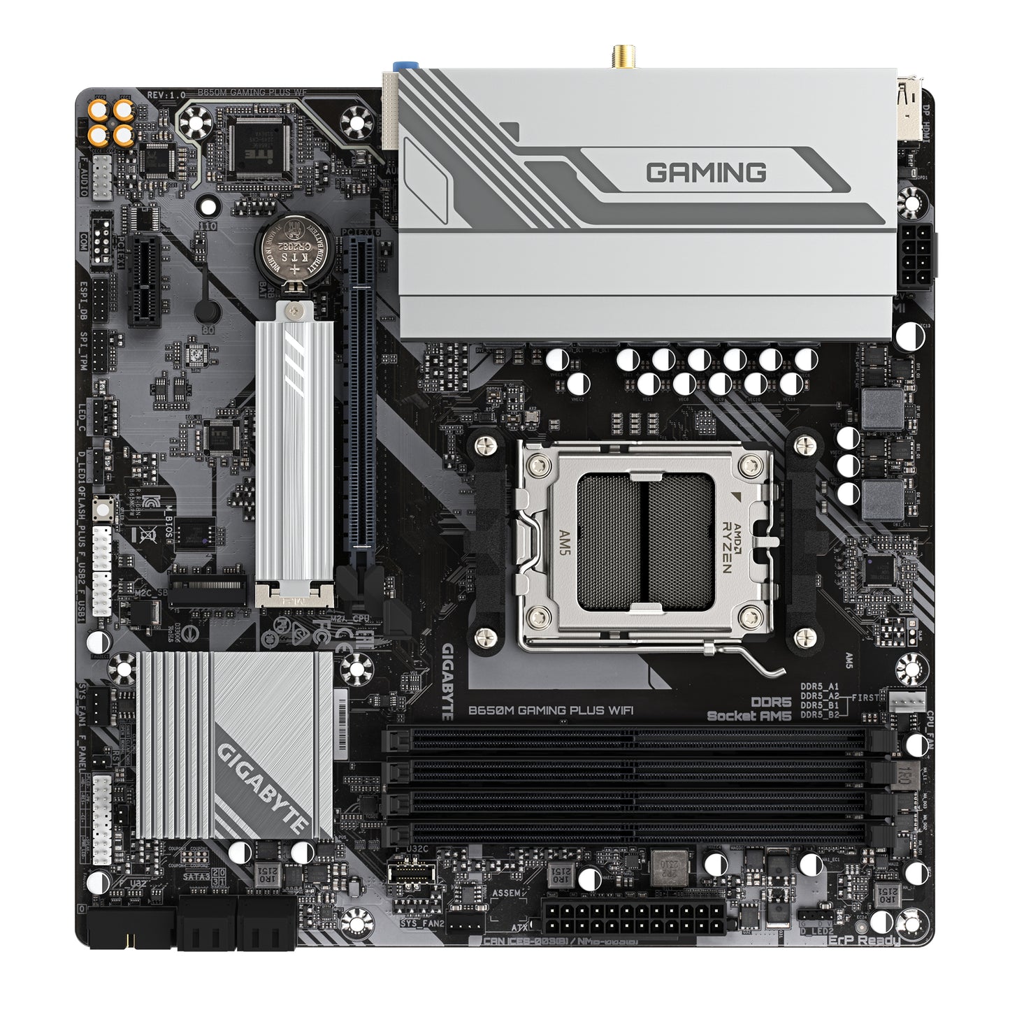 Gigabyte B650M GAMING PLUS WIFI Motherboard - AMD Ryzen 9000 CPUs, 5+2+2 Phases VRM