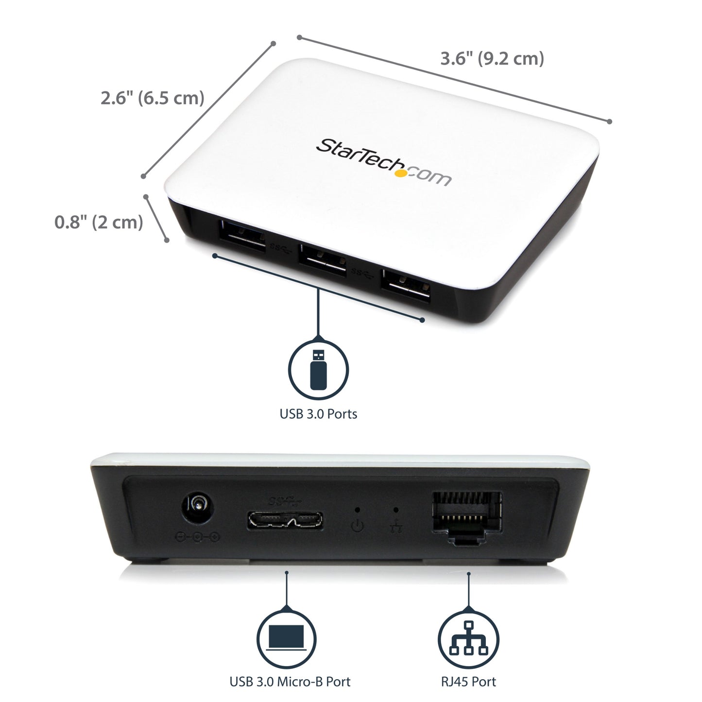StarTech.com USB 3.0 to Gigabit Ethernet NIC Network Adapter with 3 Port Hub - White