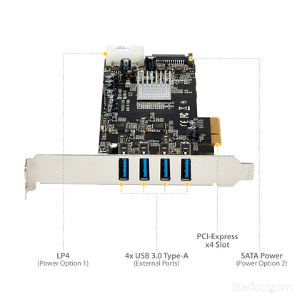 StarTech.com 4 Port USB 3.0 PCIe Card w/ 4 Dedicated 5Gbps Channels (USB 3.2 Gen 1) Hub