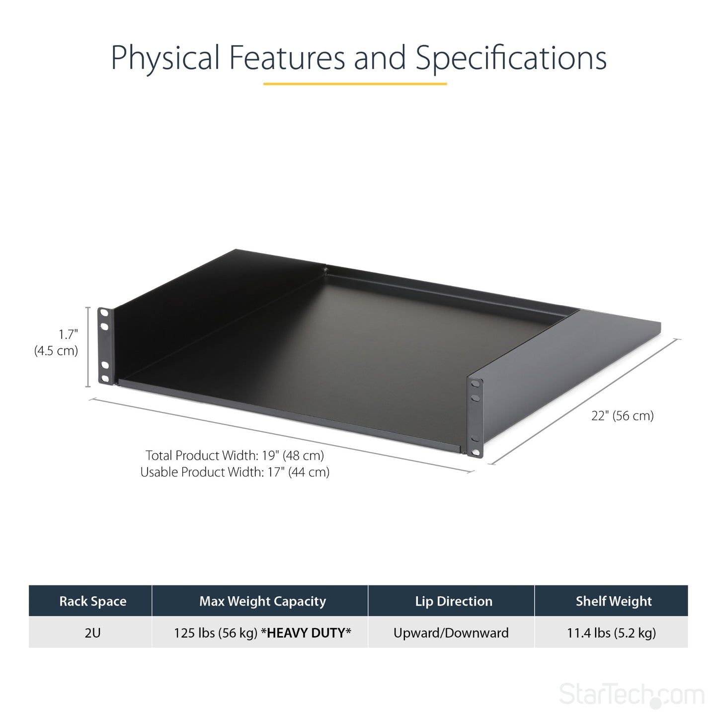 StarTech.com 2U Server Rack Shelf - Universal Rack Mount Cantilever Shelf for 19" (SHELFHD)