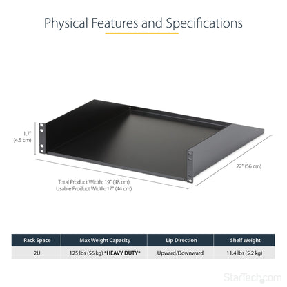 StarTech.com 2U Server Rack Shelf - Universal Rack Mount Cantilever Shelf for 19" (SHELFHD)